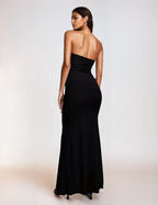 Exclusive Double Sculpted Slinky Bandeau Mermaid Hem Starfish Metal Detail Maxi Dress in Black