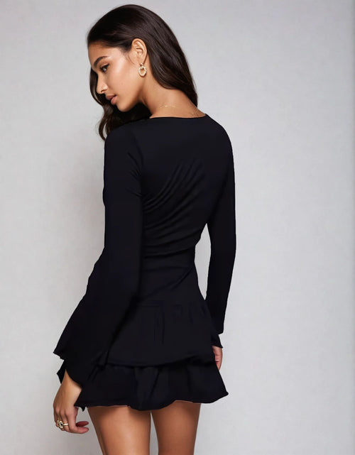 Exclusive Cotton Long Sleeve Ruffle Hem Mini Dress
