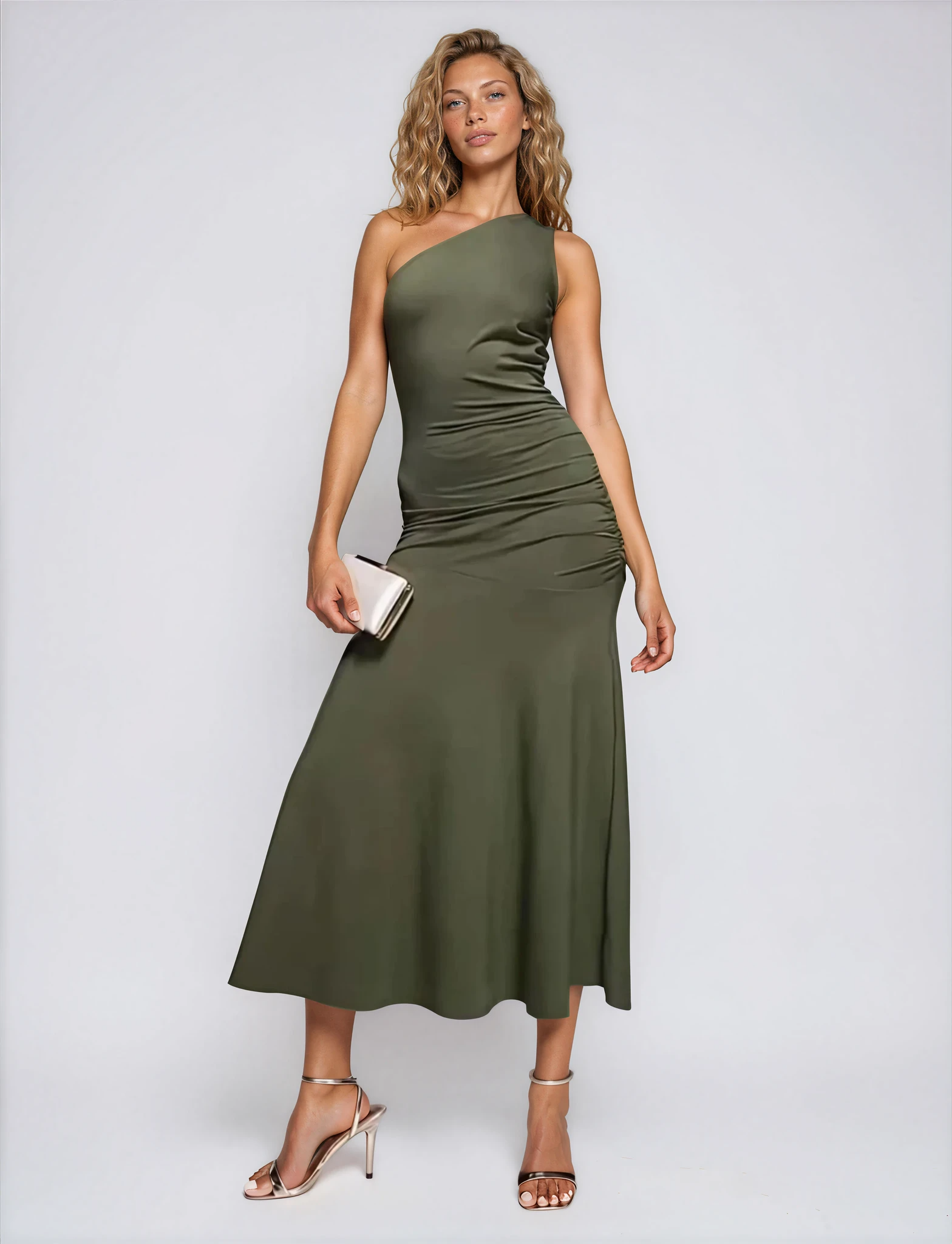 Exclusive Cotton One Shoulder Ruched Side Maxi Dress – Fashionkilla Online