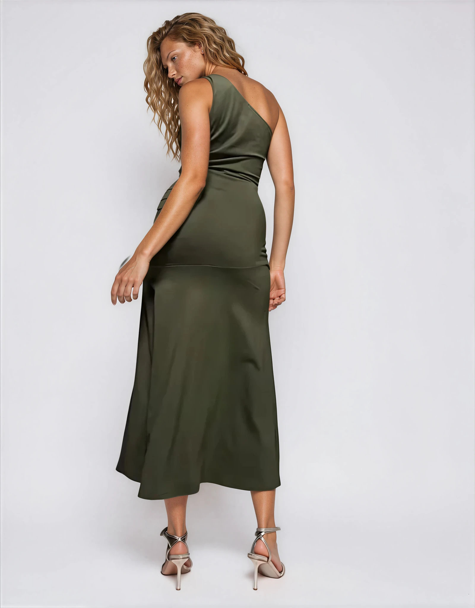 Exclusive Cotton One Shoulder Ruched Side Maxi Dress