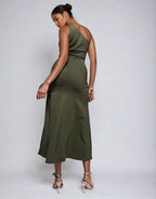 Exclusive Cotton One Shoulder Ruched Side Maxi Dress
