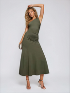 Exclusive Cotton One Shoulder Ruched Side Maxi Dress