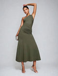 Exclusive Cotton One Shoulder Ruched Side Maxi Dress