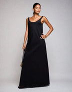 Exclusive Poplin Scoop Neck Trapeze Maxi Dress in Black