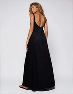 Exclusive Poplin Scoop Neck Trapeze Maxi Dress in Black