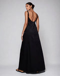 Exclusive Poplin Scoop Neck Trapeze Maxi Dress in Black