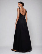 Exclusive Poplin Scoop Neck Trapeze Maxi Dress in Black