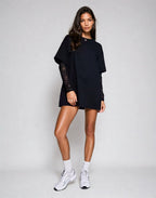 Exclusive cotton lace sleeve mini t-shirt dress in black