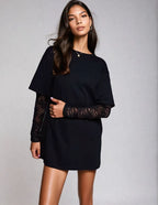 Exclusive cotton lace sleeve mini t-shirt dress in black