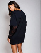 Exclusive cotton lace sleeve mini t-shirt dress in black