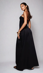 Exclusive Cotton & Poplin Mix Drop Waist Bandeau Maxi Dress in Black