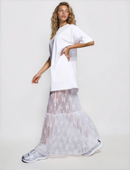 Exclusive Cotton Lace Sleeve Maxi T-Shirt Dress