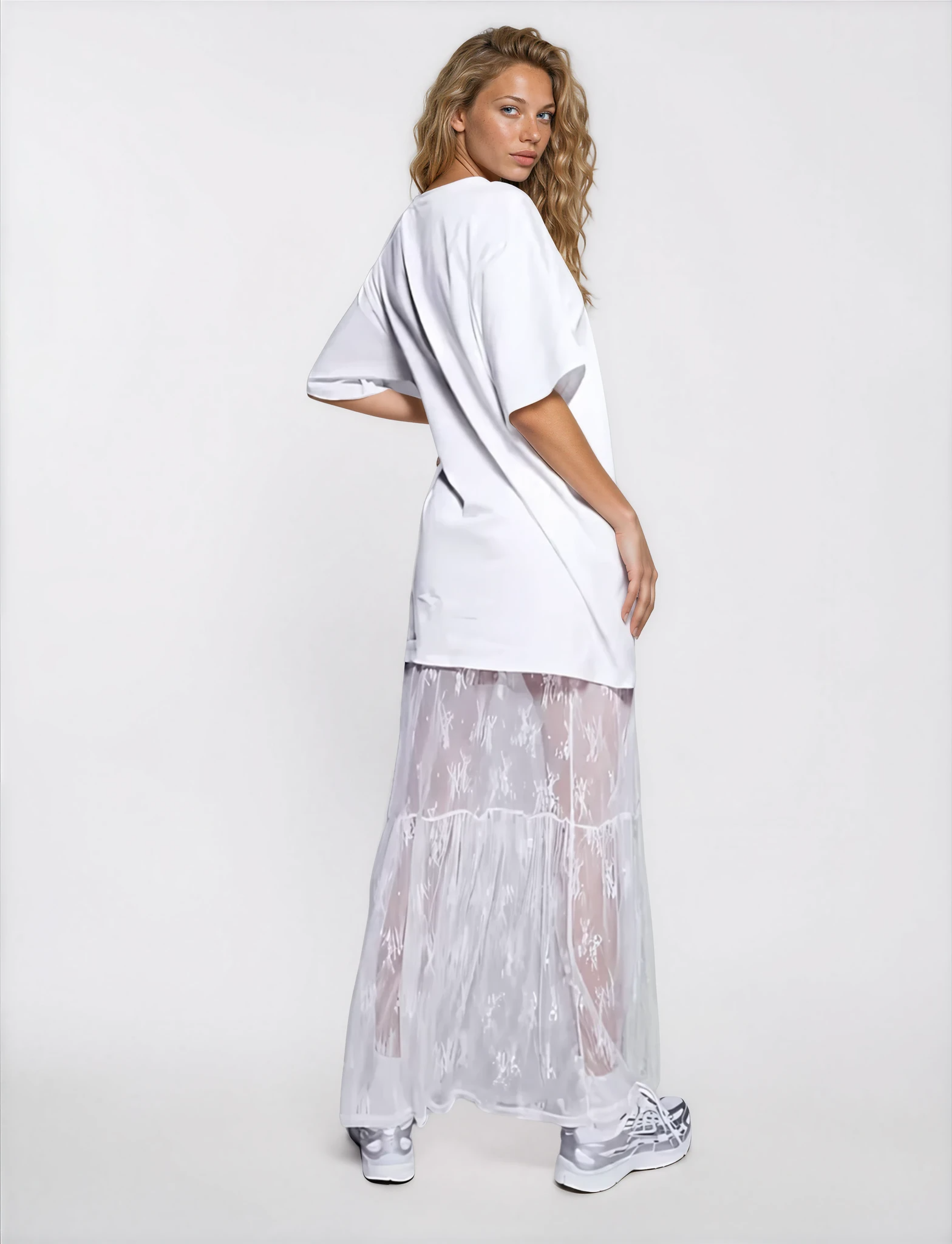 Exclusive Cotton Lace Sleeve Maxi T-Shirt Dress