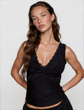 Exclusive Fashionkilla double sculpted slinky lace trim v neck vest top in black