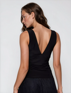 Exclusive Fashionkilla double sculpted slinky lace trim v neck vest top in black