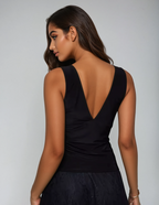 Exclusive Fashionkilla double sculpted slinky lace trim v neck vest top in black