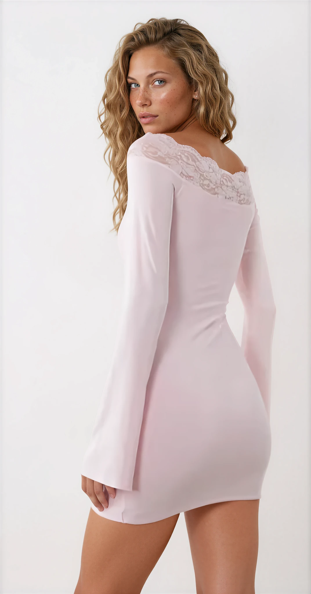 Exclusive Fashionkilla double sculpted slinky lace trim bardot mini dress in baby pink