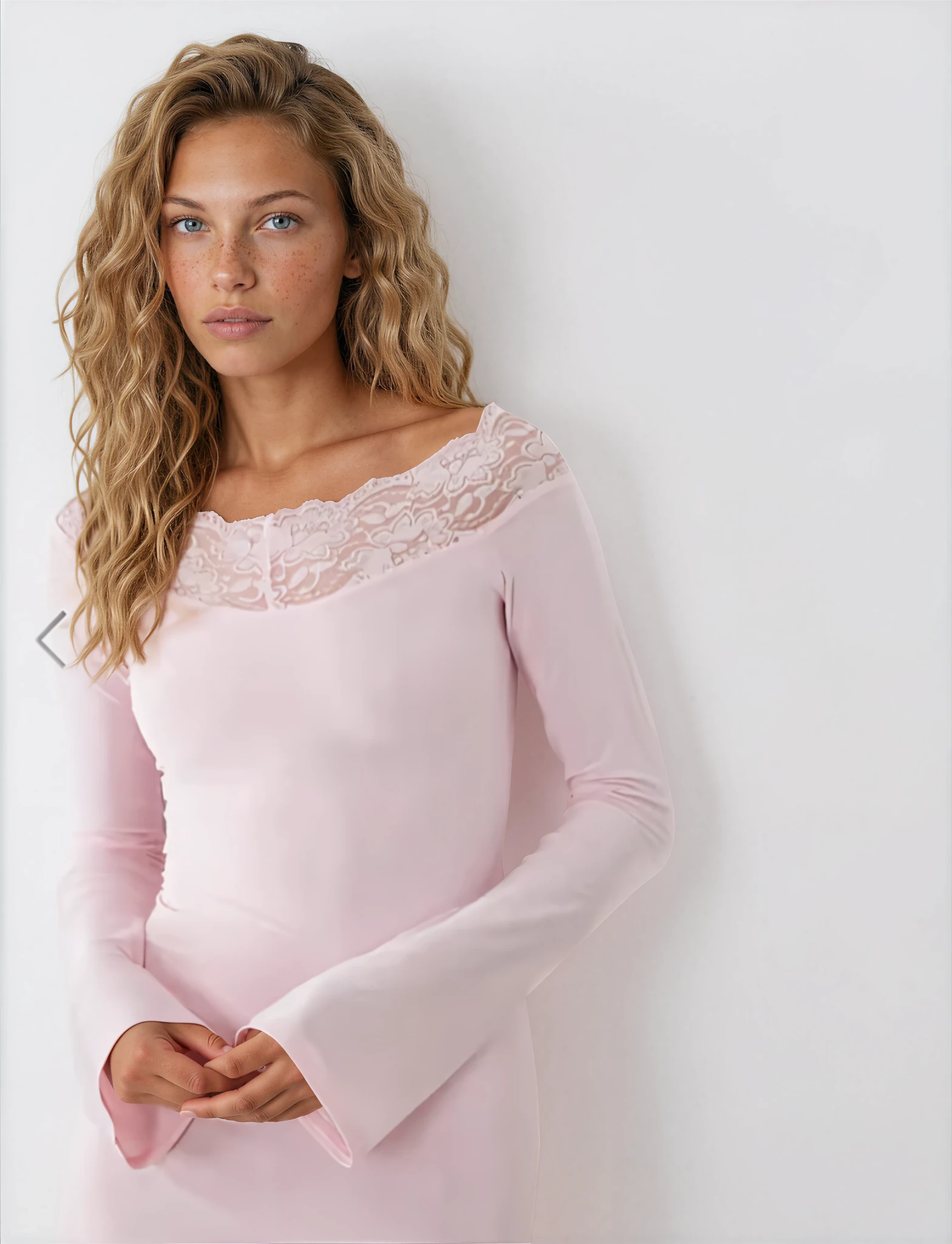 Exclusive Fashionkilla double sculpted slinky lace trim bardot mini dress in baby pink