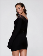 Exclusive Fashionkilla double sculpted slinky lace trim bardot mini dress in black