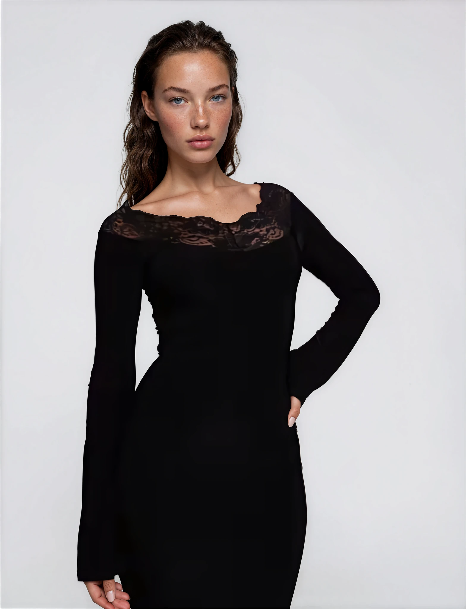 Exclusive Fashionkilla double sculpted slinky lace trim bardot mini dress in black