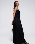 Exclusive Cotton & Poplin Mix Drop Waist Bandeau Maxi Dress in Black