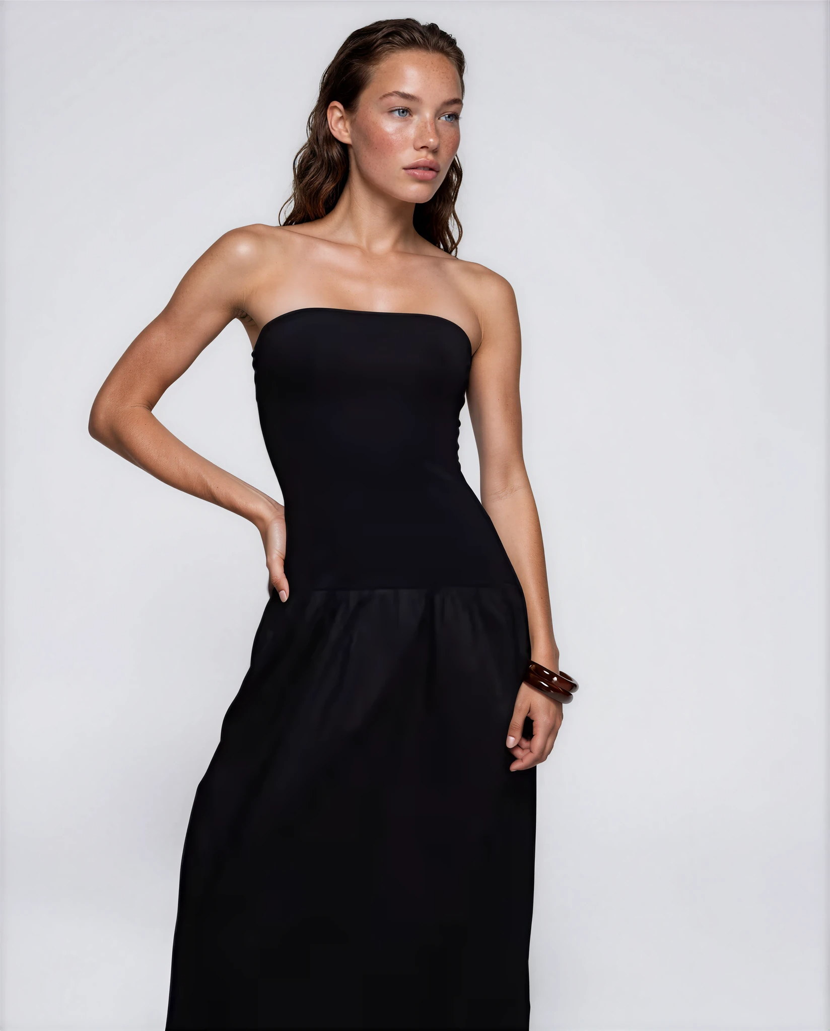Exclusive Cotton & Poplin Mix Drop Waist Bandeau Maxi Dress in Black –  Fashionkilla Online