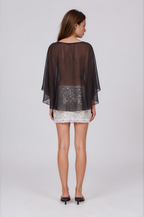 Fashionkilla exclusive chiffon asymmetric hem cape top in black