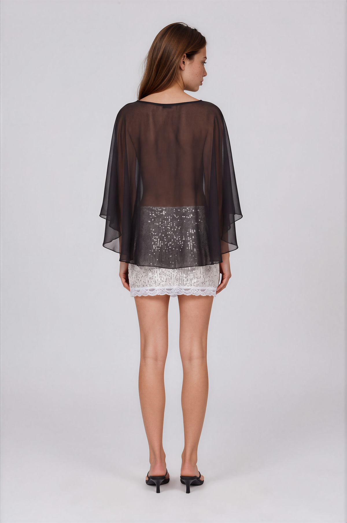 Fashionkilla exclusive chiffon asymmetric hem cape top in black