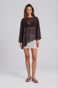 Fashionkilla exclusive chiffon asymmetric hem cape top in black