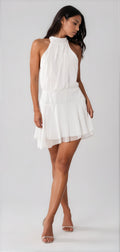Fashionkilla chiffon halterneck foldover detail ruffle skirt mini dress in white