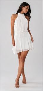 Fashionkilla exclusive chiffon halterneck foldover detail ruffle skirt mini dress in black