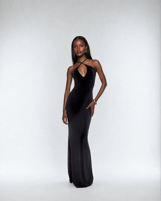 Double Layer Black Strappy Wrap Front Maxi