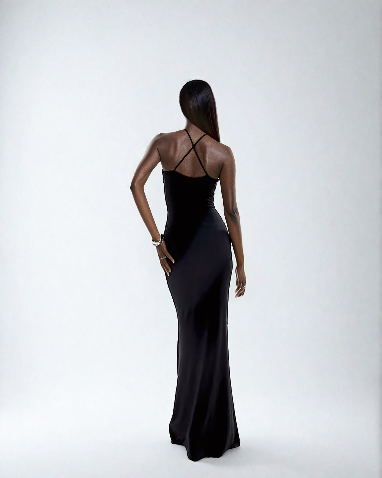 Double Layer Black Strappy Wrap Front Maxi