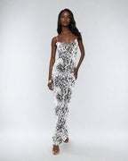 Double Layer Ruched Bust Strappy Maxi Dress in Leopard