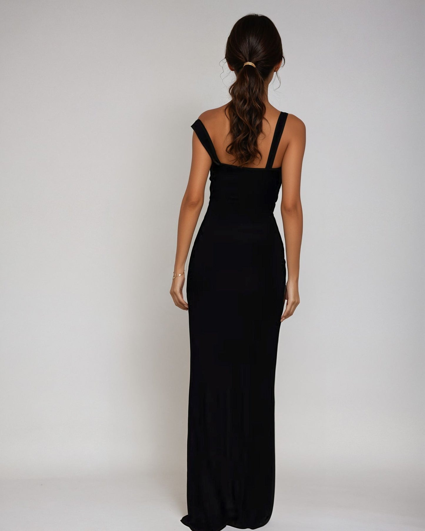 Exclusive Double Layer Metal Trim Strap Detail Maxi in Black