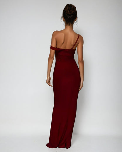 Exclusive Double Layer Metal Trim Strap Detail Maxi in Burgundy