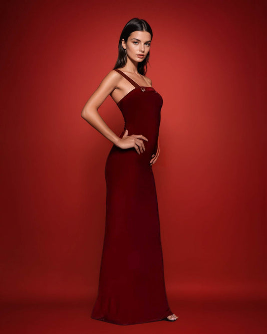 Exclusive Double Layer Metal Trim Strap Detail Maxi in Burgundy
