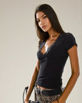 Double Layer Black Lace Trim T-Shirt