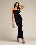 Exclusive Double Sculpted Bandeau Ruffle Maxi Dress in Black