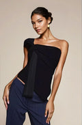 Exclusive Double Sculpted Slinky Asymmetric Knot Front detail Top in Black