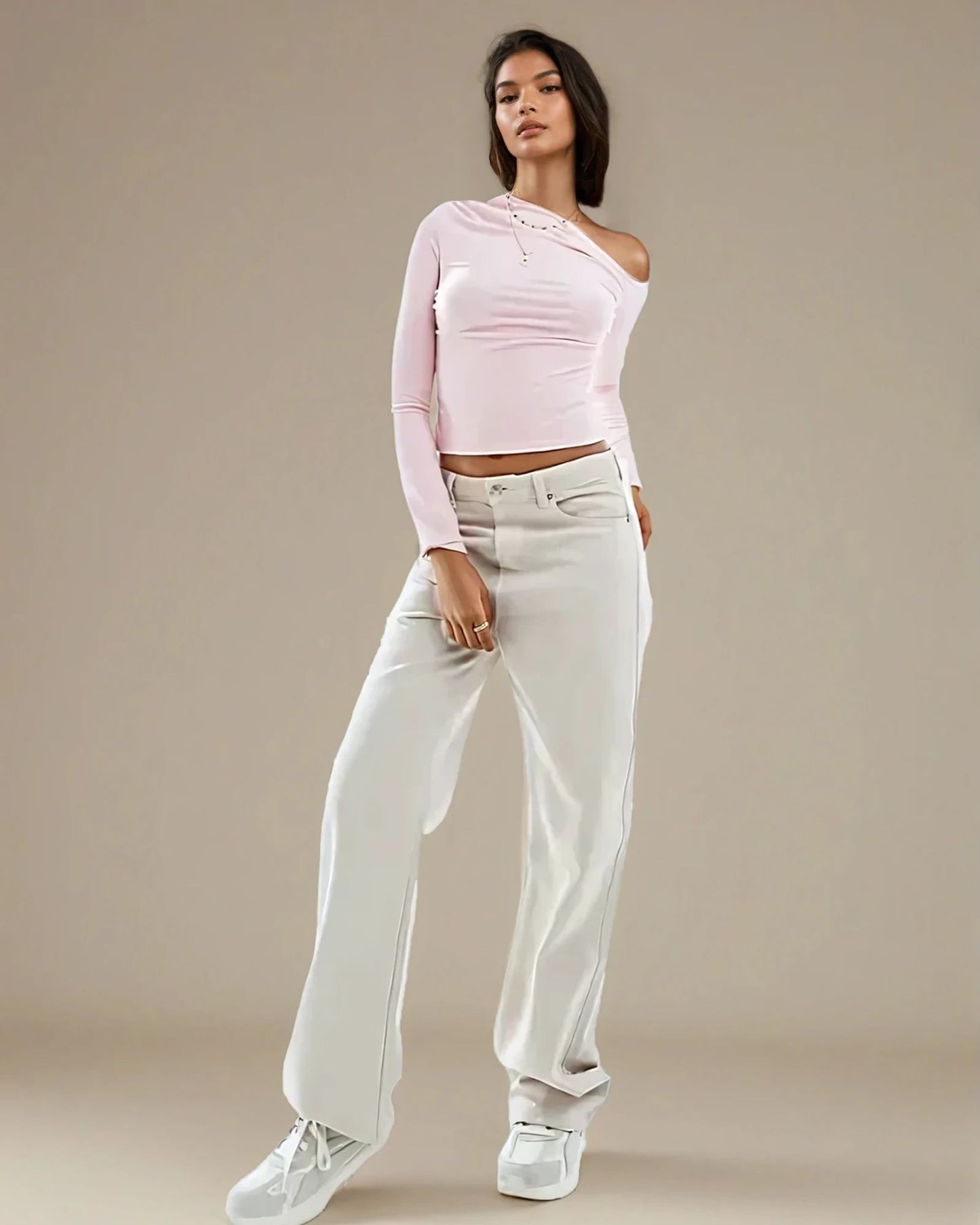 Asymmetric Supersoft Off Shoulder Tee in Pink