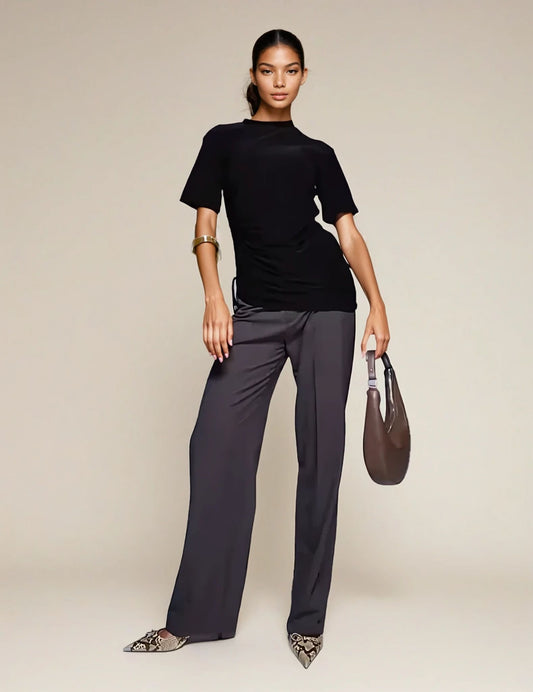 ASOS Exclusive Double Sculpted Slinky Asymmetric Ruched Side T-shirt in Black