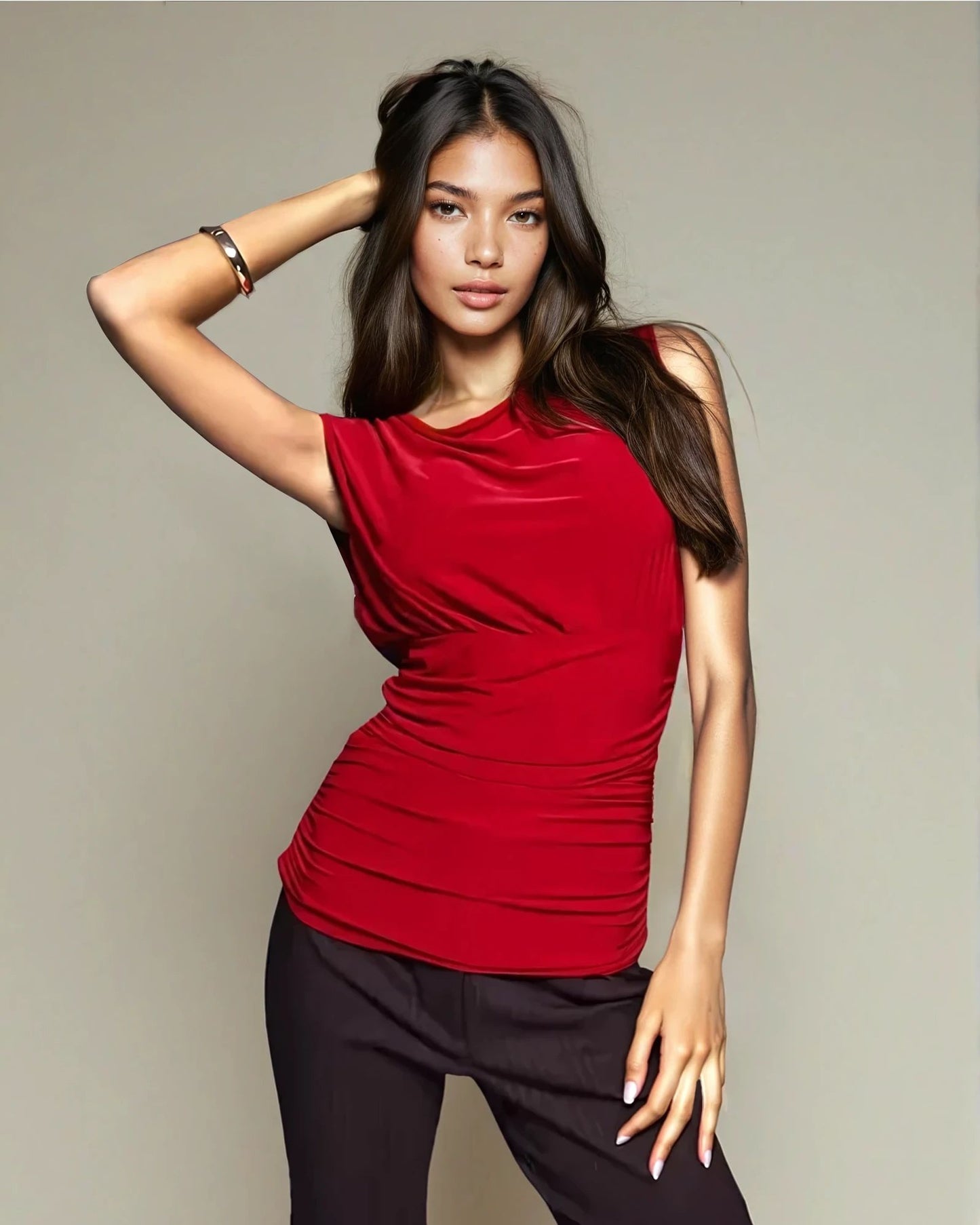 ASOS Exclusive Double Sculpted Slinky Sleeveless Asymmetric Ruched in Red