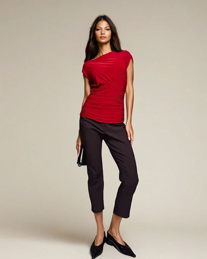 ASOS Exclusive Double Sculpted Slinky Sleeveless Asymmetric Ruched in Red