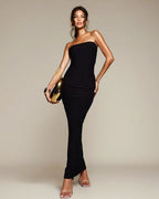 Exclusive Double Sculpted Bandeau Maxi Dress in Black