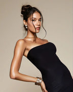 Exclusive Double Sculpted Bandeau Maxi Dress in Black