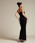 Exclusive Double Sculpted Bandeau Maxi Dress in Black