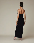 Exclusive Double Sculpted Bandeau Maxi Dress in Black