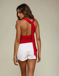 Exclusive Double Sculpted Slinky Open back Drape Detail Top in Cherry Red