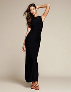 Exclusive Double Sculpted Slinky Open back Drape Detail Maxi in Black